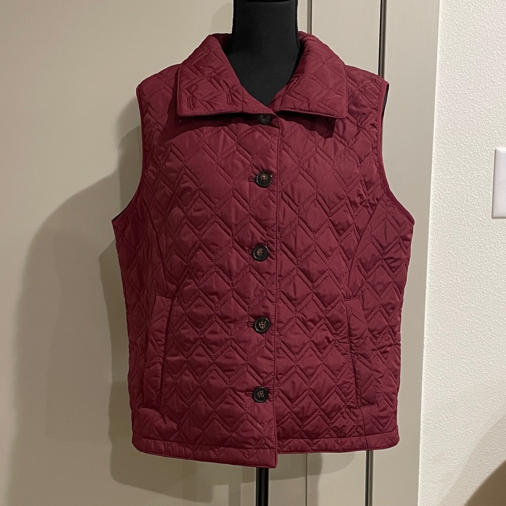 Lands' End Women's Quilted Maroon Vest PL